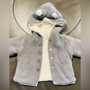 Carter’s Grey Fleece Sweater Jacket With Ears 12M